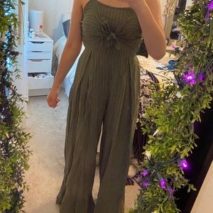 Green and white striped romper